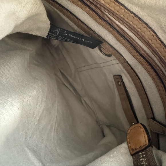 B. Makowsky Soft Leather Shoulder Bag in Taupe Beige - Picture 3 of 4